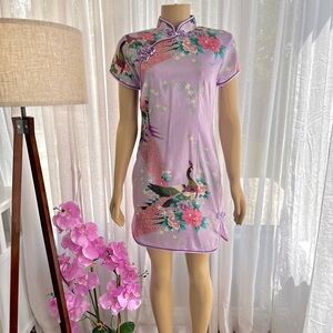 Purple Satin Short Sleeve Sheath Dress Size XL Toggle Button Geisha BINH THUAN